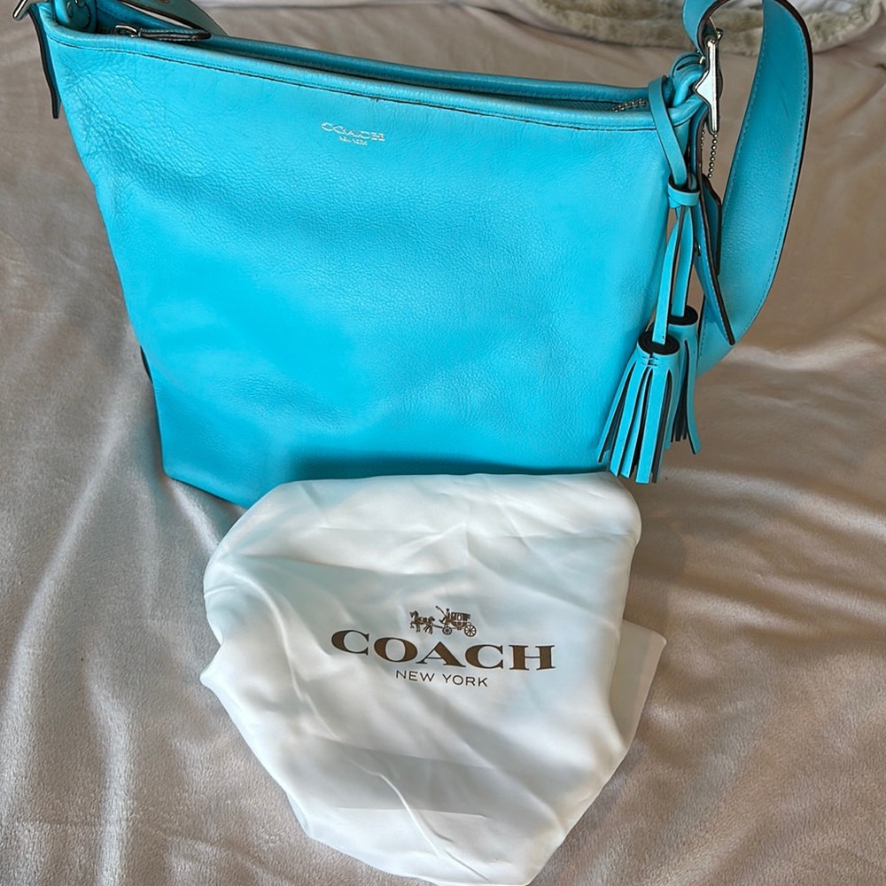 Coach Robin Egg Blue Hobo Leather Tote